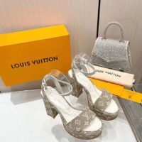 Louis Vuitton Women LV Fame Platform Sandal Beige Monogram Denim Leather 11.5 CM Heel (2)