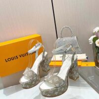 Louis Vuitton Women LV Fame Platform Sandal Beige Monogram Denim Leather 11.5 CM Heel (2)
