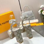 Louis Vuitton Women LV Fame Platform Sandal Beige Monogram Denim Leather 11.5 CM Heel – Bild 7
