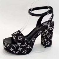 Louis Vuitton Women LV Fame Platform Sandal Black Monogram Denim Leather 11.5 CM Heel (4)