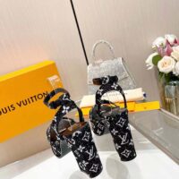 Louis Vuitton Women LV Fame Platform Sandal Black Monogram Denim Leather 11.5 CM Heel (4)