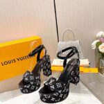 Louis Vuitton Women LV Fame Platform Sandal Black Monogram Denim Leather 11.5 CM Heel - Imagen 3