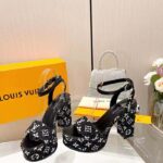 Louis Vuitton Women LV Fame Platform Sandal Black Monogram Denim Leather 11.5 CM Heel - Imagen 2