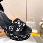 Louis Vuitton Women LV Fame Platform Sandal Black Monogram Denim Leather 11.5 CM Heel - Imagen 9