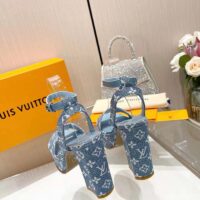 Louis Vuitton Women LV Fame Platform Sandal Blue Monogram Denim Leather 11.5 CM Heel (2)