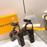 Louis Vuitton Women LV Fame Platform Sandal Brown Monogram Denim Leather 11.5 CM Heel - Imagen 5