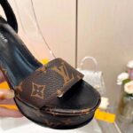 Louis Vuitton Women LV Fame Platform Sandal Brown Monogram Denim Leather 11.5 CM Heel - Imagen 9