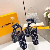 Louis Vuitton Women LV Fame Platform Sandal Navy Monogram Denim Leather 11.5 CM Heel (8)