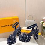 Louis Vuitton Women LV Fame Platform Sandal Navy Monogram Denim Leather 11.5 CM Heel - Image 2