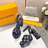 Louis Vuitton Women LV Fame Platform Sandal Navy Monogram Denim Leather 11.5 CM Heel (8)