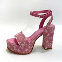 Louis Vuitton Women LV Fame Platform Sandal Pink Monogram Denim Leather 11.5 CM Heel (1)