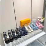 Louis Vuitton Women LV Fame Platform Sandal Black Monogram Denim Leather 11.5 CM Heel - Imagen 10