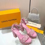 Louis Vuitton Women LV Fame Platform Sandal Pink Monogram Denim Leather 11.5 CM Heel – Bild 5