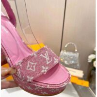 Louis Vuitton Women LV Fame Platform Sandal Pink Monogram Denim Leather 11.5 CM Heel (1)