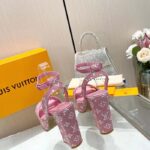 Louis Vuitton Women LV Fame Platform Sandal Pink Monogram Denim Leather 11.5 CM Heel – Bild 3