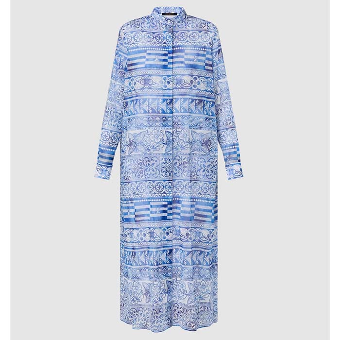 Louis Vuitton Women LV Monogram Tile Long Shirt Dress Cotton Blue White Regular Fit
