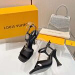 Louis Vuitton Women LV Sparkle Sandal Black Calfskin Leather Outsole 9.5 CM Heel - immagine 3