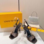 Louis Vuitton Women LV Sparkle Sandal Brown Monogram Canvas Outsole 9.5 CM Heel – Bild 3