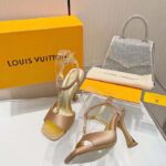 Louis Vuitton Women LV Sparkle Sandal Gold Calfskin Leather Outsole 9.5 CM Heel – Bild 2