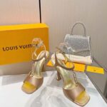 Louis Vuitton Women LV Sparkle Sandal Gold Calfskin Leather Outsole 9.5 CM Heel – Bild 5