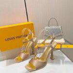 Louis Vuitton Women LV Sparkle Sandal Gold Calfskin Leather Outsole 9.5 CM Heel – Bild 3