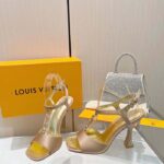 Louis Vuitton Women LV Sparkle Sandal Gold Calfskin Leather Outsole 9.5 CM Heel – Bild 4