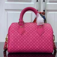 Louis Vuitton Women LV Speedy Bandouliere 20 Handbag Rose Calfskin Double Zip (6)