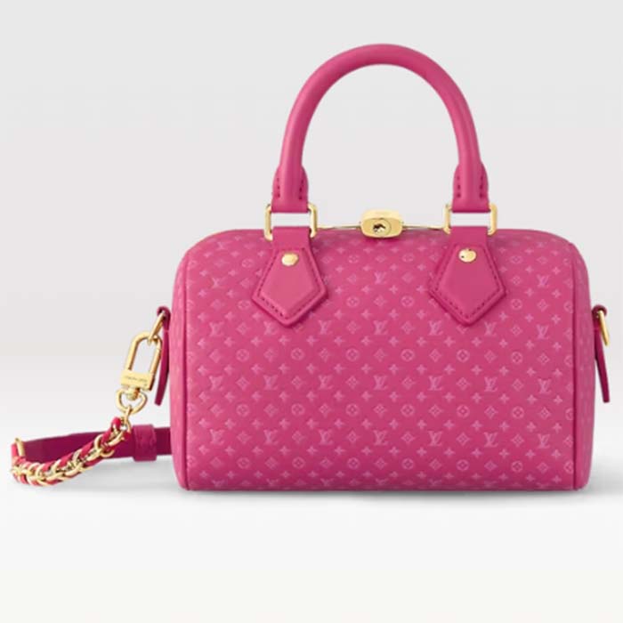 Louis Vuitton Women LV Speedy Bandouliere 20 Handbag Rose Calfskin Double Zip