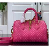 Louis Vuitton Women LV Speedy Bandouliere 20 Handbag Rose Calfskin Double Zip (6)