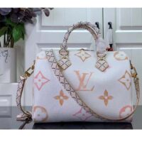 Louis Vuitton Women LV Speedy Bandoulière 25 Beige Monogram Coated Canvas Double Zip Padlock (1)