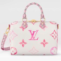 Louis Vuitton Women LV Speedy Bandoulière 25 Pink Monogram Coated Canvas Double Zip Padlock (1)