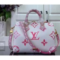 Louis Vuitton Women LV Speedy Bandoulière 25 Pink Monogram Coated Canvas Double Zip Padlock (1)