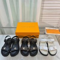 Louis Vuitton Women LV Sunset Comfort Flat Sandal Ivory Black Lamb Leather (10)