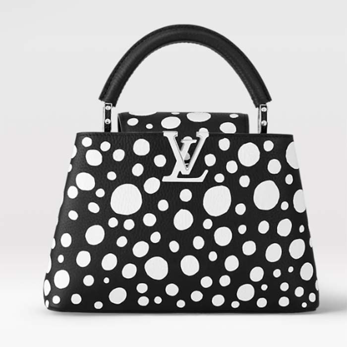 Louis Vuitton Women LV x YK Capucines BB Black White Taurillon Bull Calf Leather Infinity Dots Print