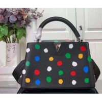 Louis Vuitton Women LV x YK Capucines MM Black Taurillon Bull Calf Leather 3D Painted Dots Print (10)