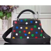 Louis Vuitton Women LV x YK Capucines MM Black Taurillon Bull Calf Leather 3D Painted Dots Print (10)