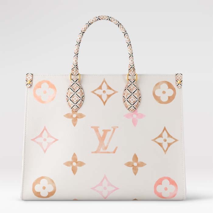 Louis Vuitton Women OnTheGo MM Tote Beige Monogram Coated Canvas Textile Lining