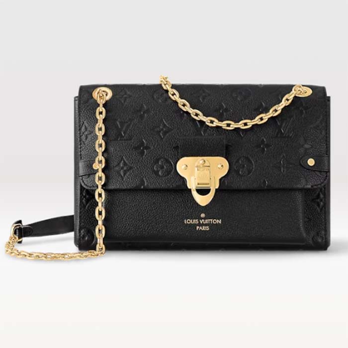 Louis Vuitton Women Vavin PM Handbag Black Embossed Supple Grained Cowhide Leather