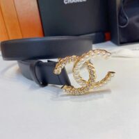 Chanel Women CC Belt Calfskin Gold-Tone Metal Resin Strass Black (7)