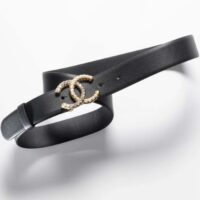 Chanel Women CC Belt Calfskin Gold-Tone Metal Resin Strass Black (7)