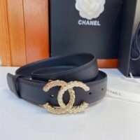 Chanel Women CC Belt Calfskin Gold-Tone Metal Resin Strass Black (7)