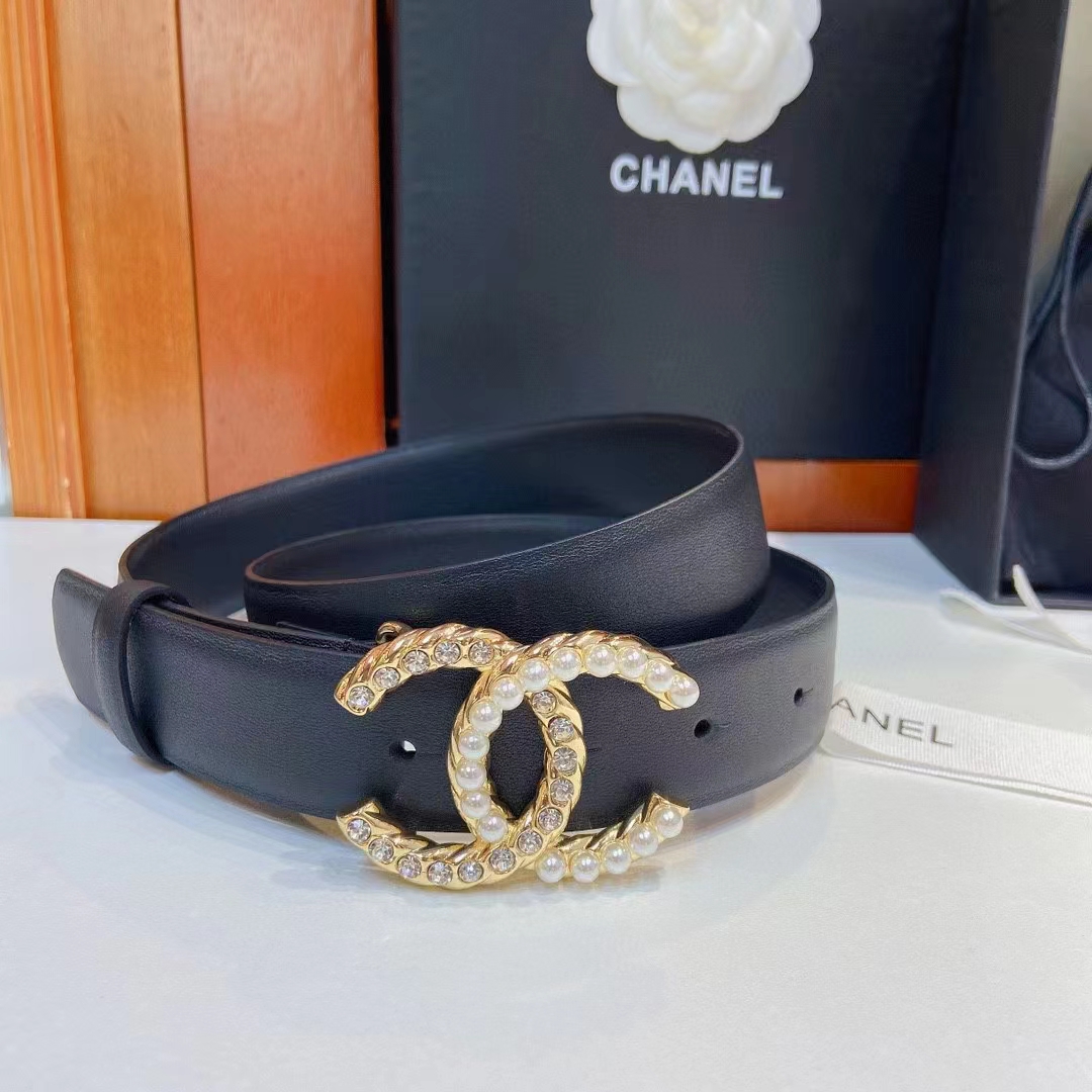 Chanel Women CC Belt Calfskin Gold-Tone Metal Resin Strass Black (8)