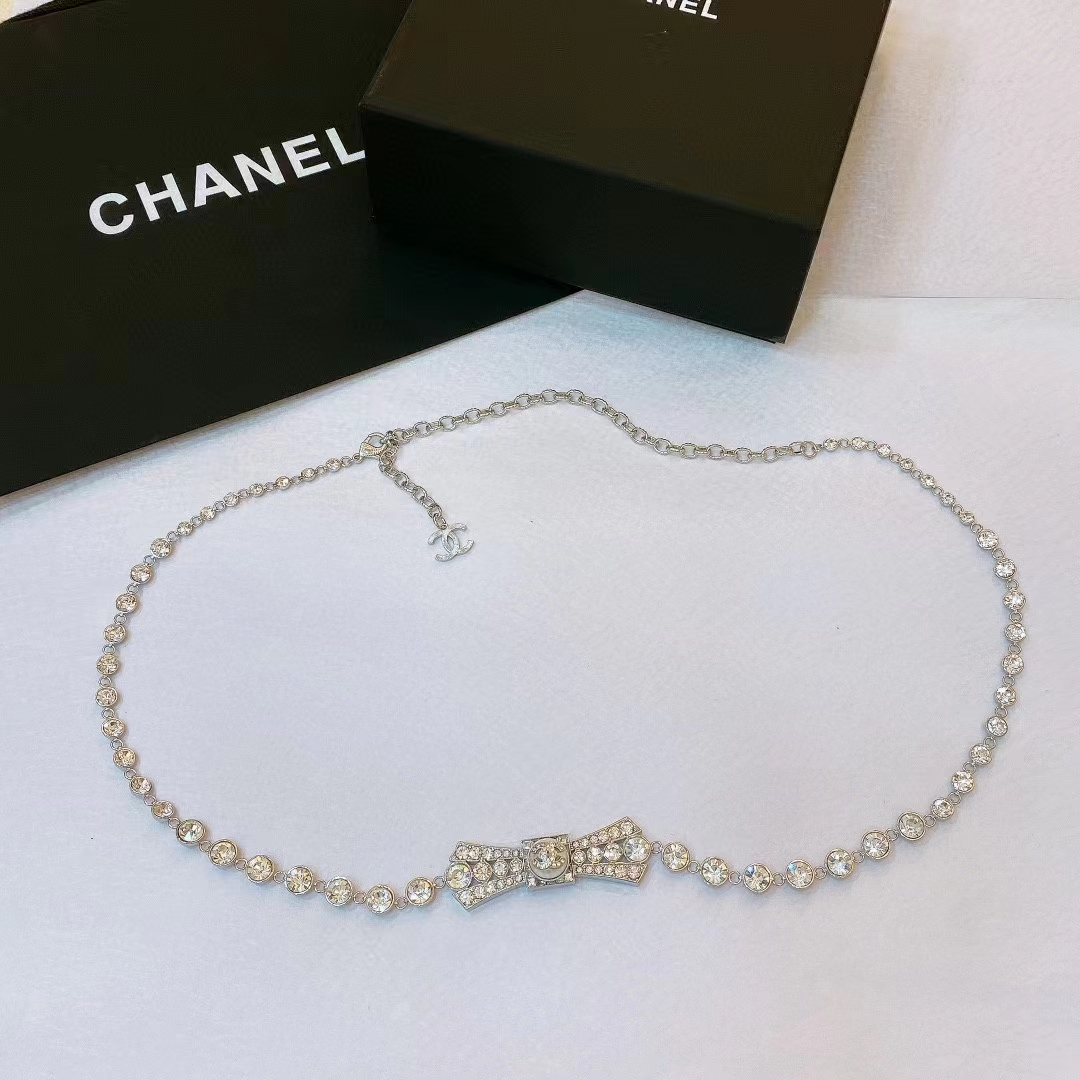 Chanel Women CC Belt Metal Strass Imitation Pearls Silver Crystal Pearly White (12)