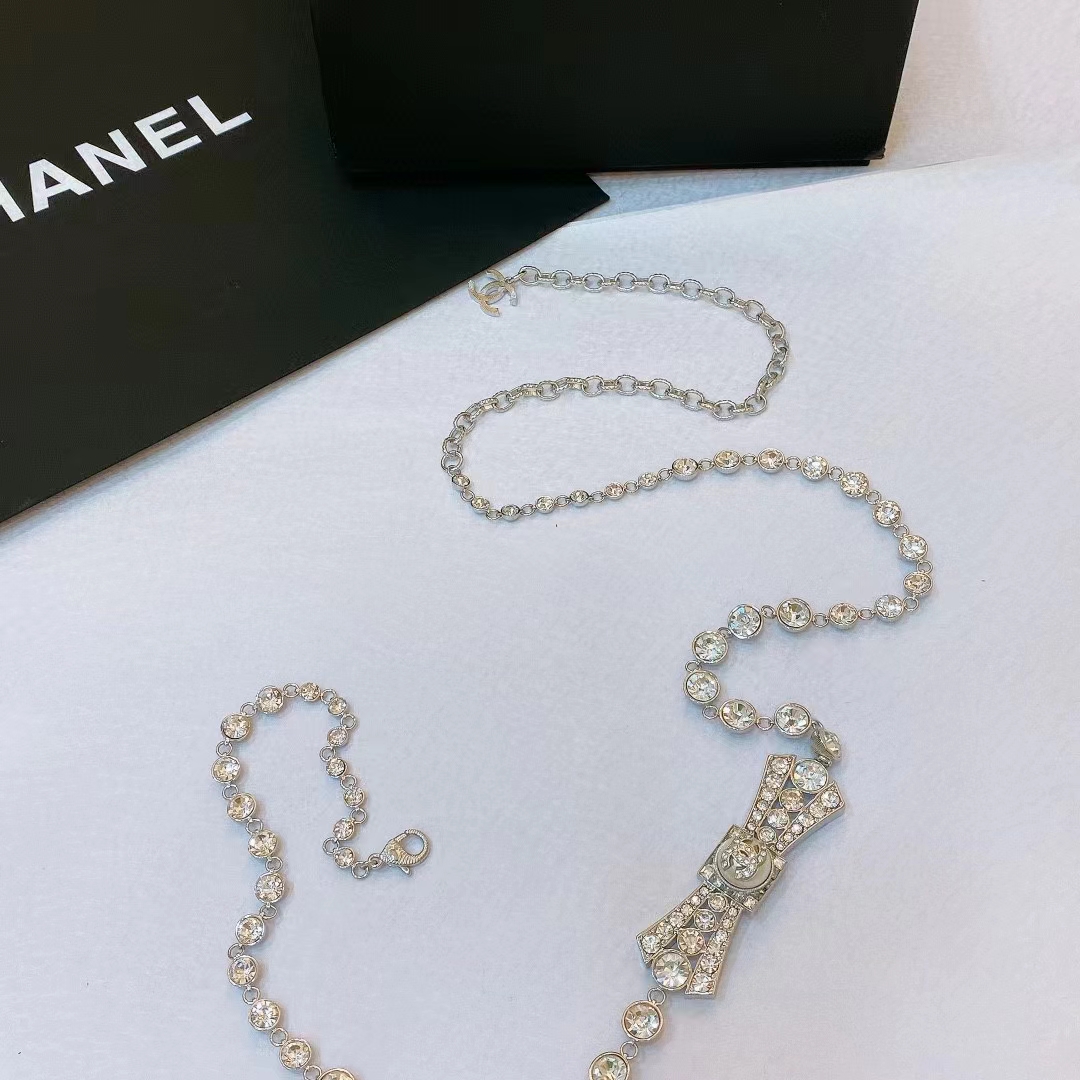 Chanel Women CC Belt Metal Strass Imitation Pearls Silver Crystal Pearly White (9)