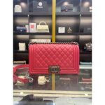 Chanel Women CC Leboy Flap Bag Chain in Calfskin Leather-Red - Image 2