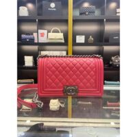 Chanel Women CC Leboy Flap Bag Chain in Calfskin Leather-Red (5)