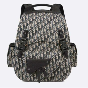Dior CD Unisex Maxi Gallop Backpack Beige Black Dior Oblique Jacquard Black Grained Calfskin