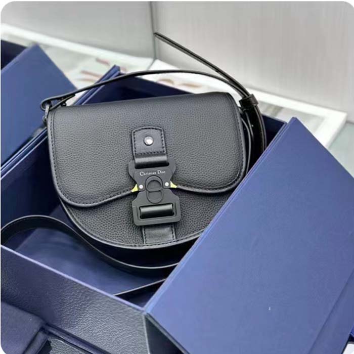 Dior CD Unisex Mini Gallop Bag Strap Black Grained Calfskin Flap Closure (1)