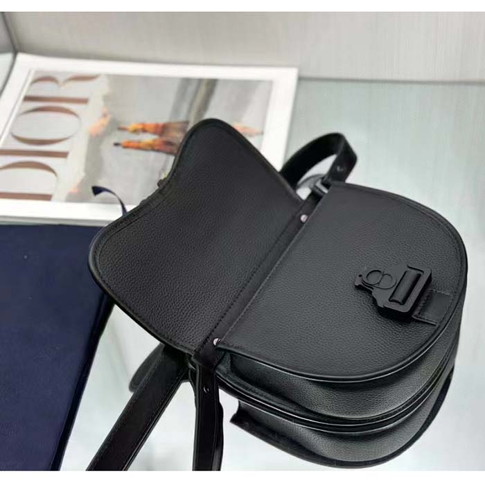 Dior CD Unisex Mini Gallop Bag Strap Black Grained Calfskin Flap Closure (10)