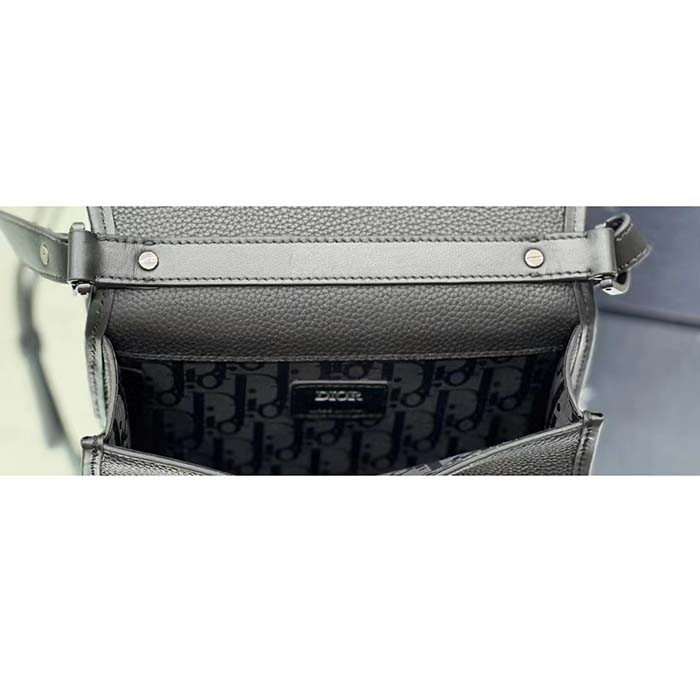 Dior CD Unisex Mini Gallop Bag Strap Black Grained Calfskin Flap Closure (4)